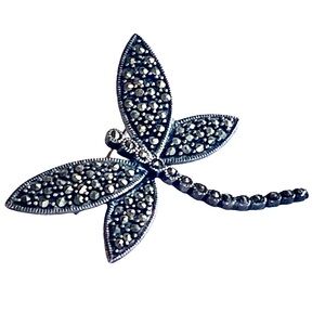 CFJ Manufacturing 925 Sterling Silver Marcasites Dragonfly Pin Brooch Jewelry